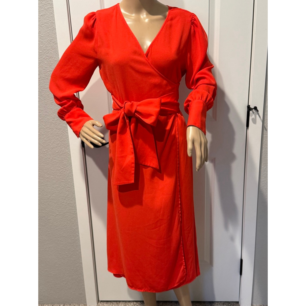 Women's Halogen Red Long Sleeve Wrap Dress S